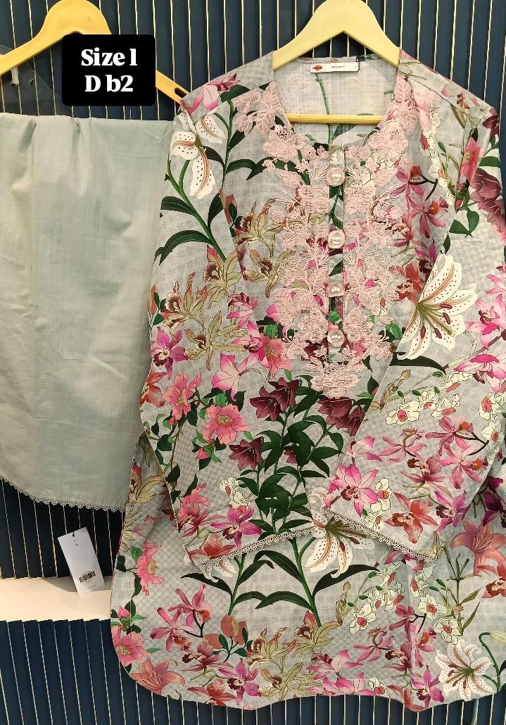 Khaadi cordset white floral 2pc suit