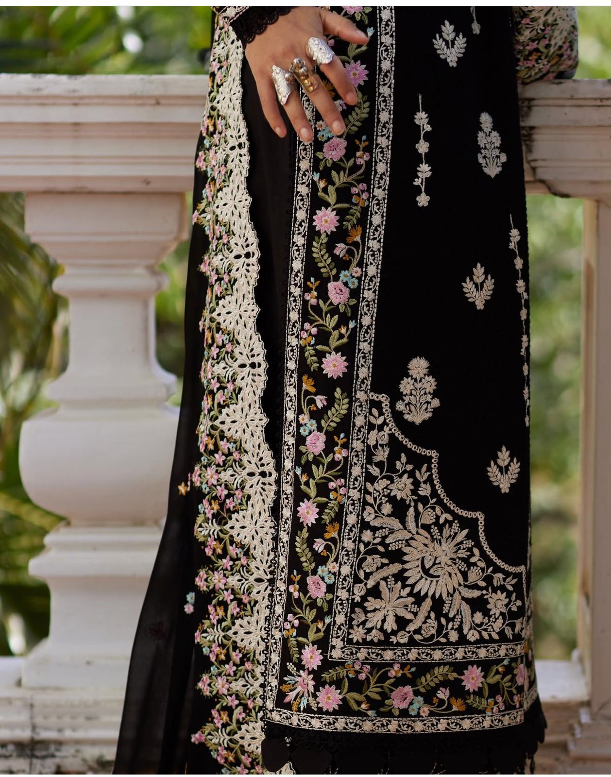 Saad bin shehzad luxury lawn black emb 3 pc readymade party wear