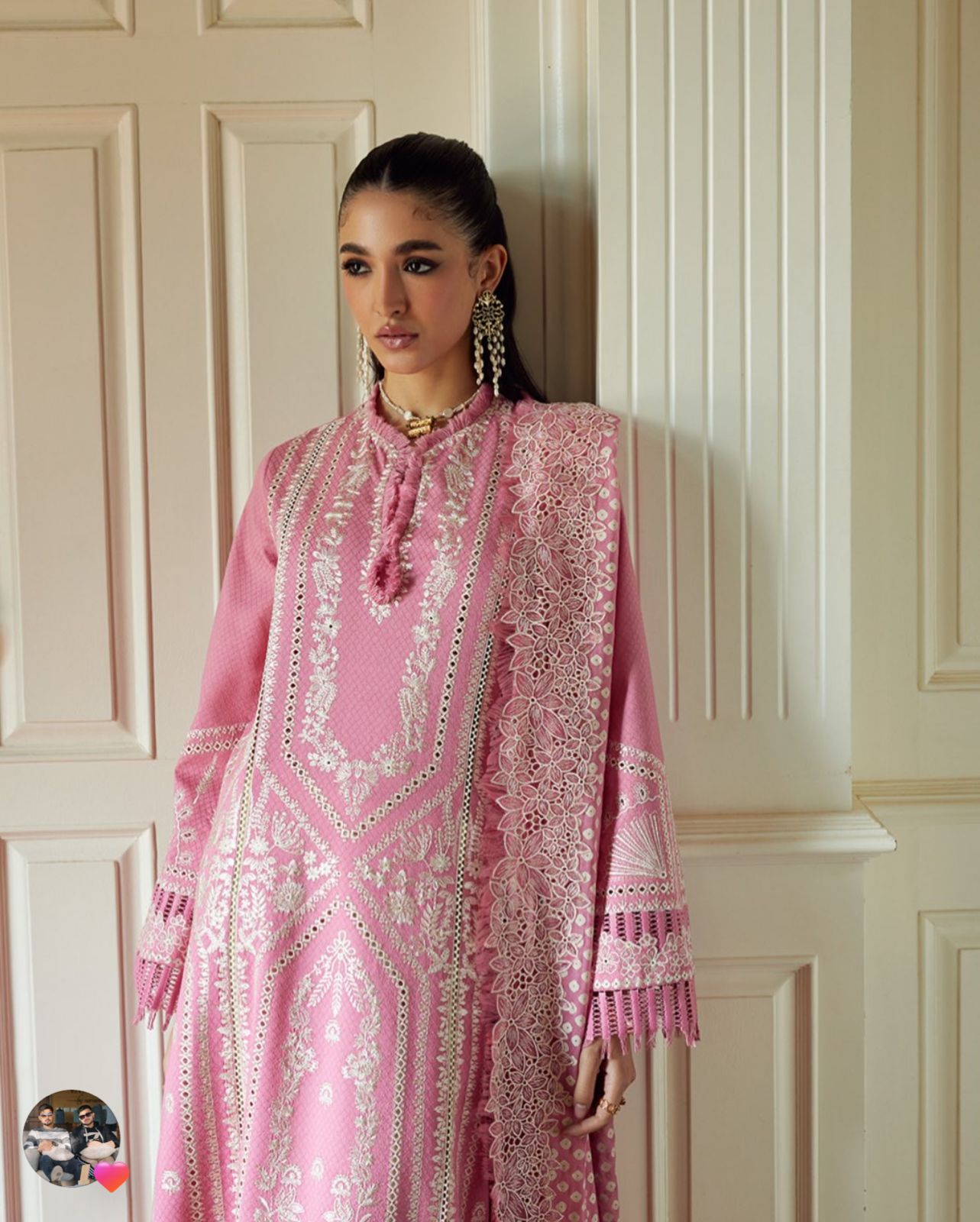 Saad bin shehzad luxury lawn baby pink emb 3pc party wear