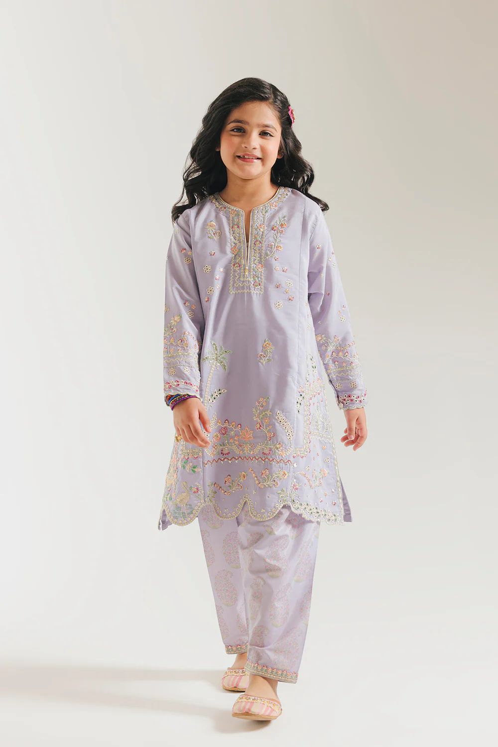 Ethnic kids wear light purple emb 2pc suit readymade