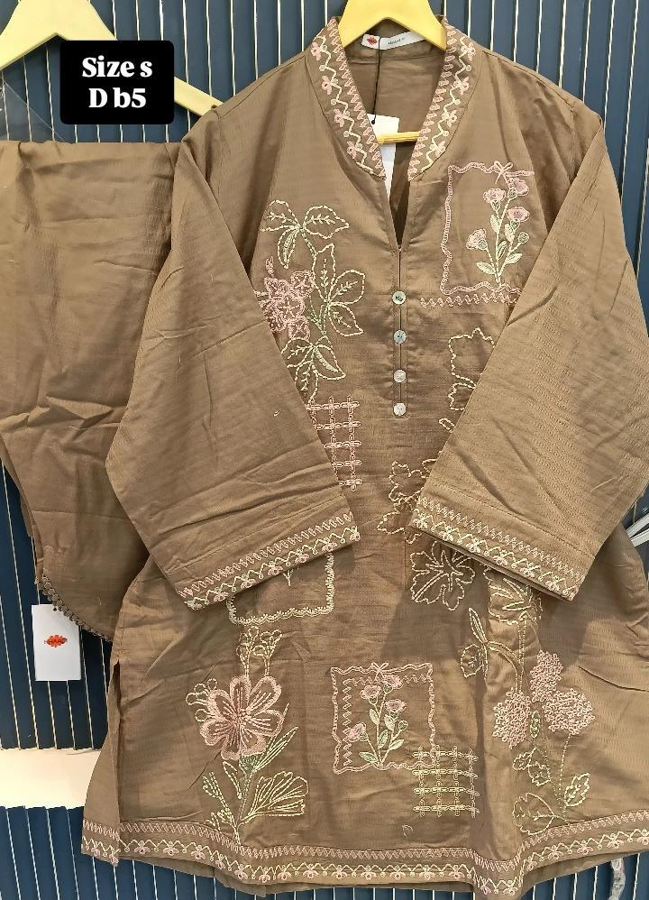 Khaadi cord set brown emb 2pc suit