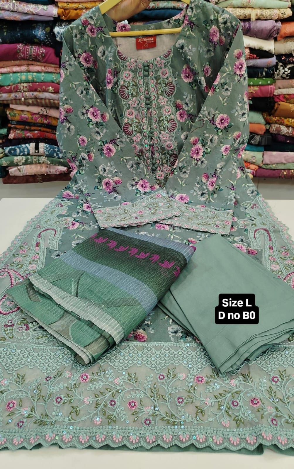 Sale item green emb full suit