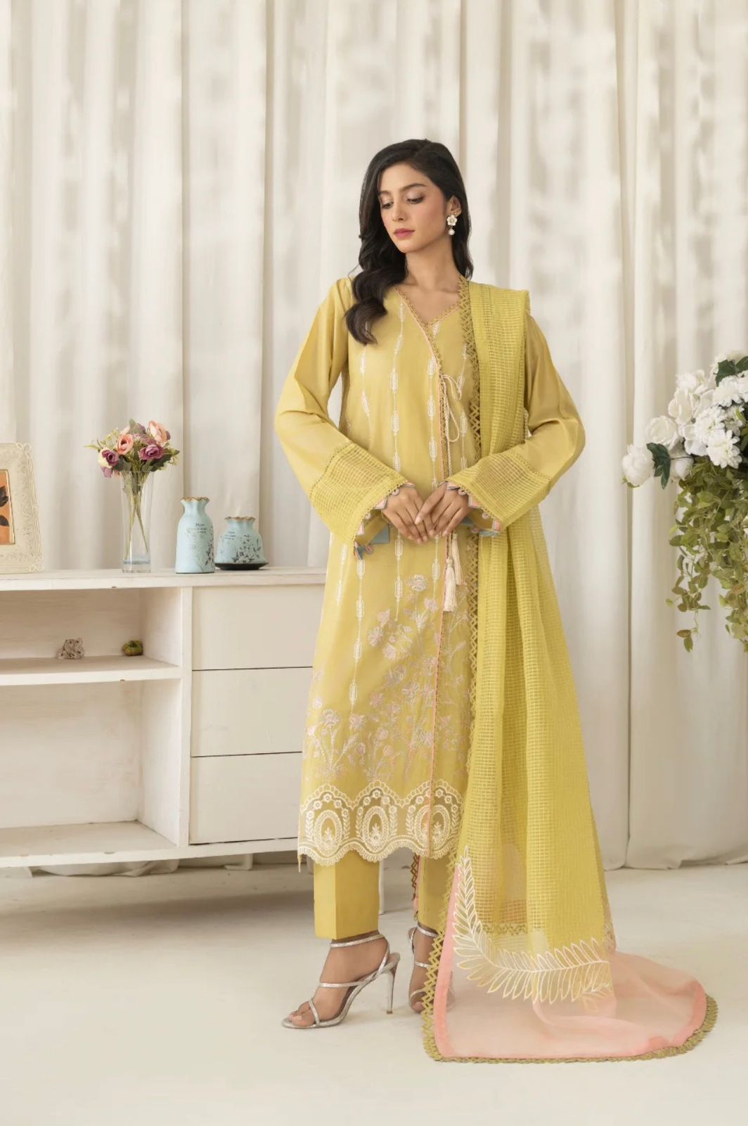 ZARKUN CASUAL YELLOW EMB 3PC READYMADE SUIT