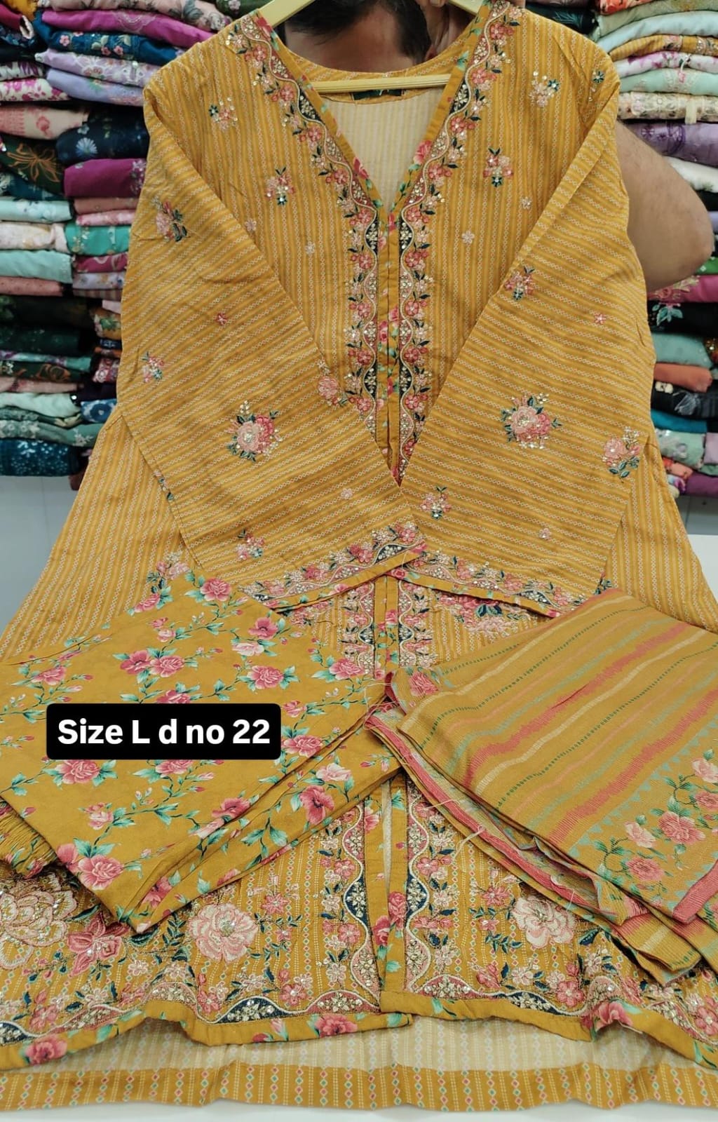 Sale item yellow emb full suit