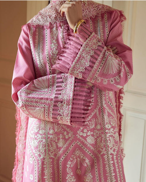 Saad bin shehzad luxury lawn baby pink emb 3pc party wear