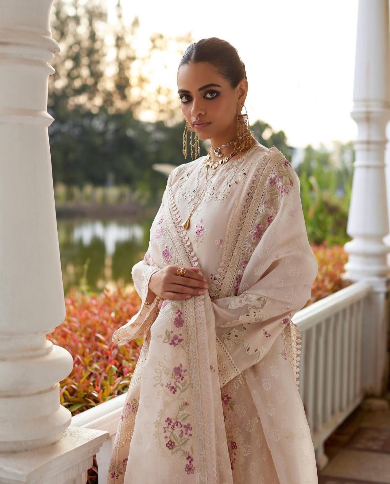 Saad bin shehzad luxury lawn light pink emb 3pc readymade party wear