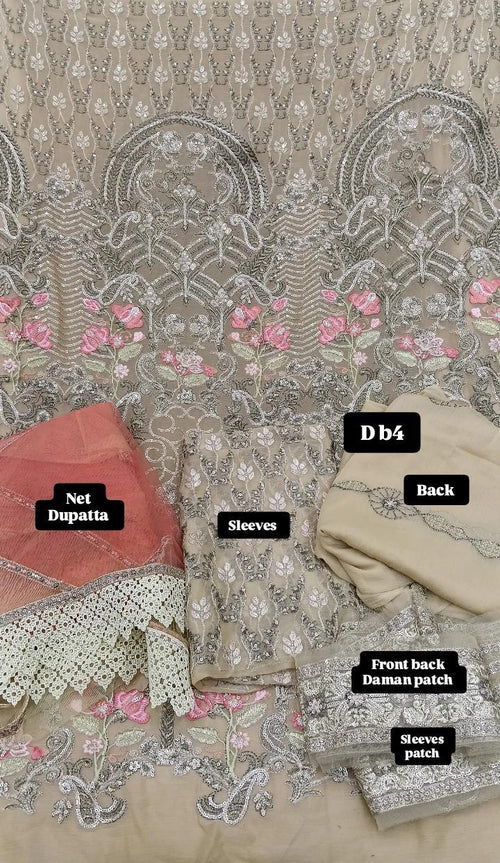 Tawakal Ramsha cream chiffon Unstitched