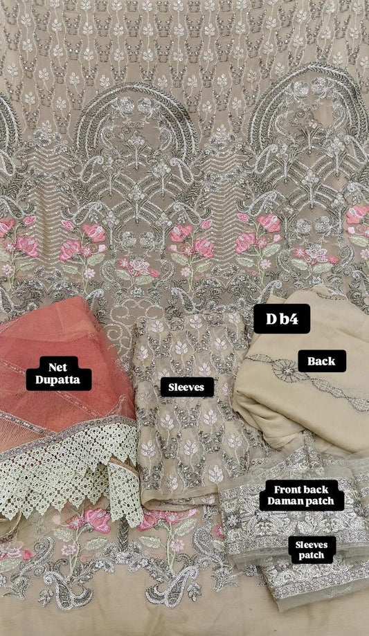 Tawakal Ramsha cream chiffon Unstitched