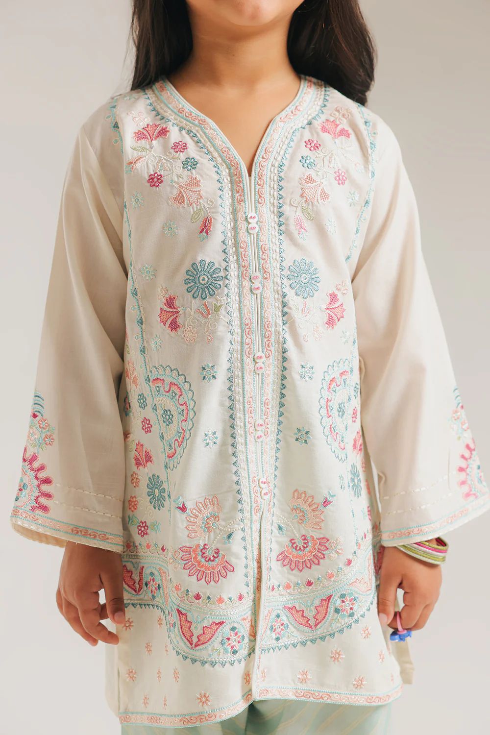 Ethnic kids wear white emb 2pc readymade suit