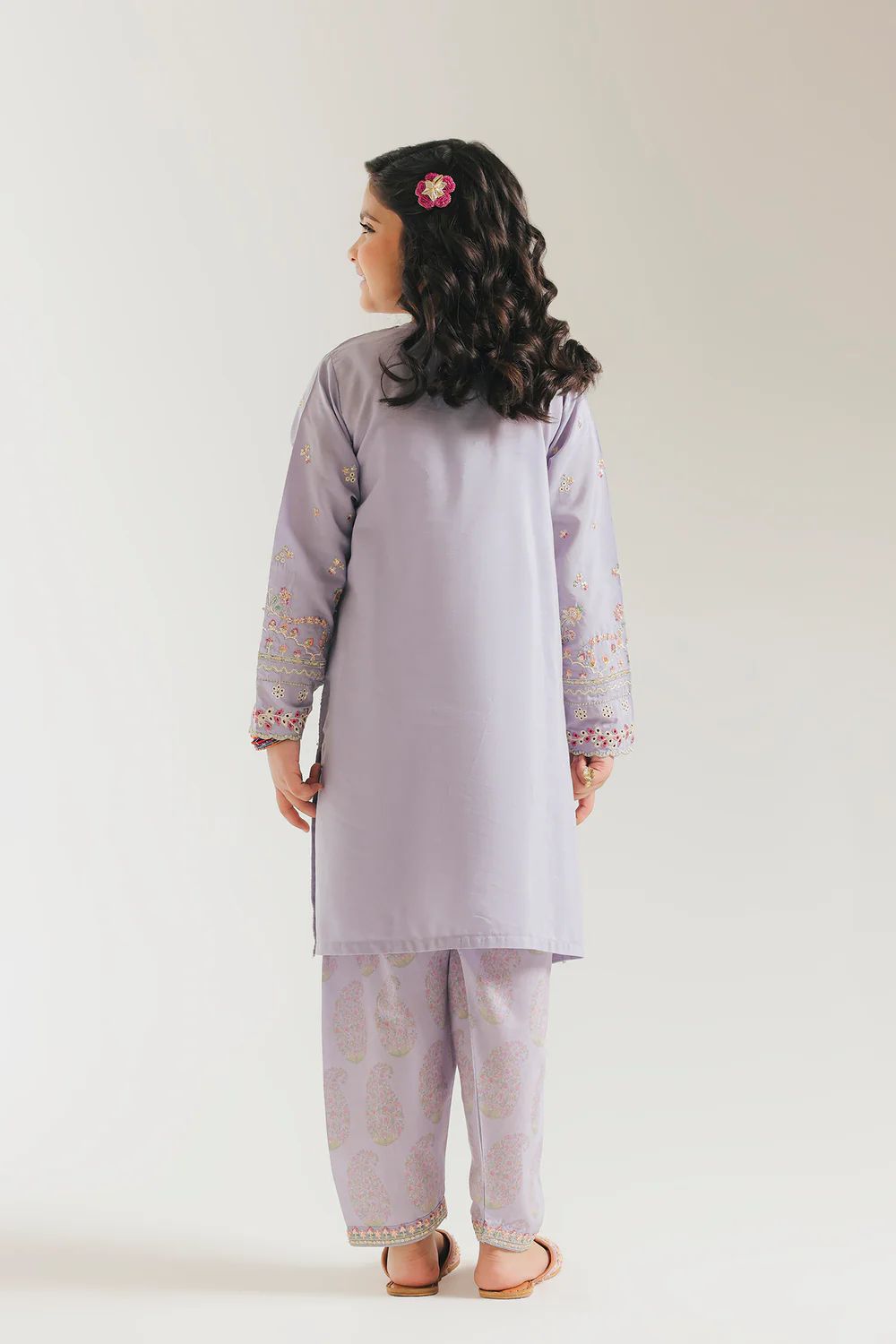 Ethnic kids wear light purple emb 2pc suit readymade