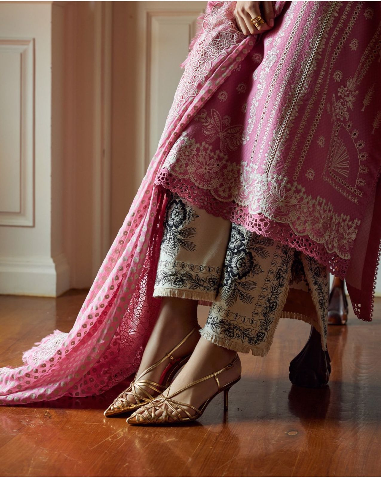 Saad bin shehzad luxury lawn baby pink emb 3pc party wear