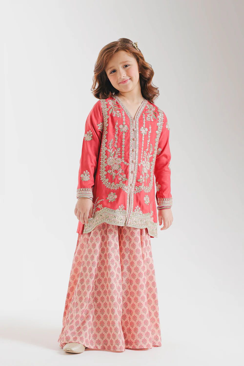 Ethnic kids wear red on gold emb readymade