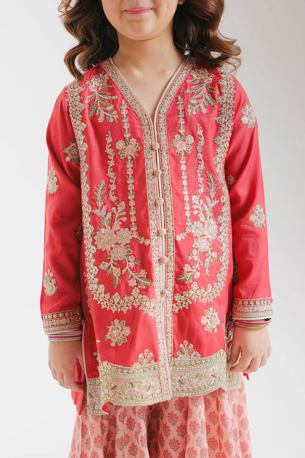 Ethnic kids wear red on gold emb readymade