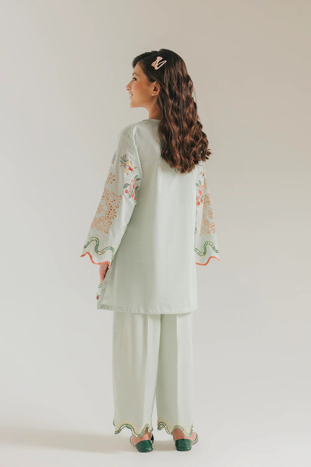 Ethnic kids wear sea green emb 2 pc readymade suit