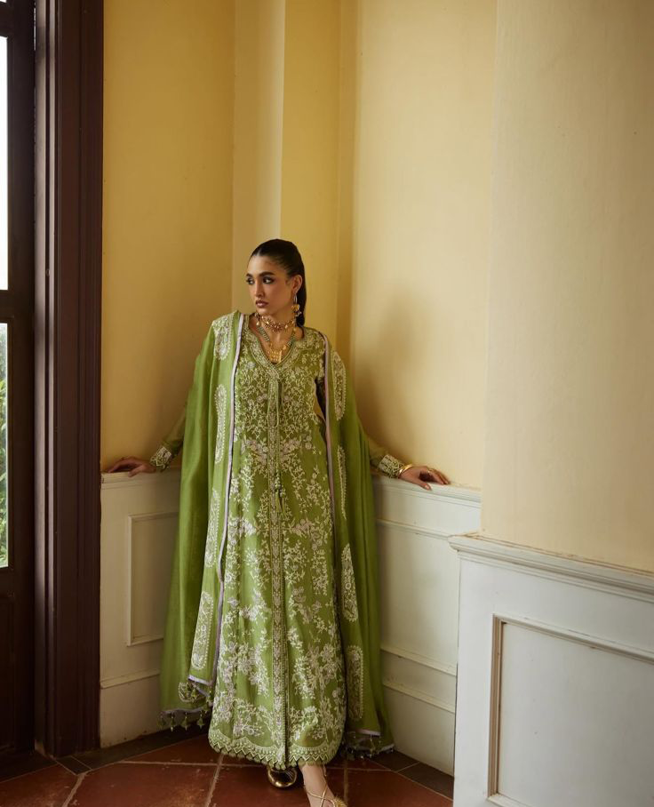Saad bin shehzad luxury lawn green emb 3pc partywear
