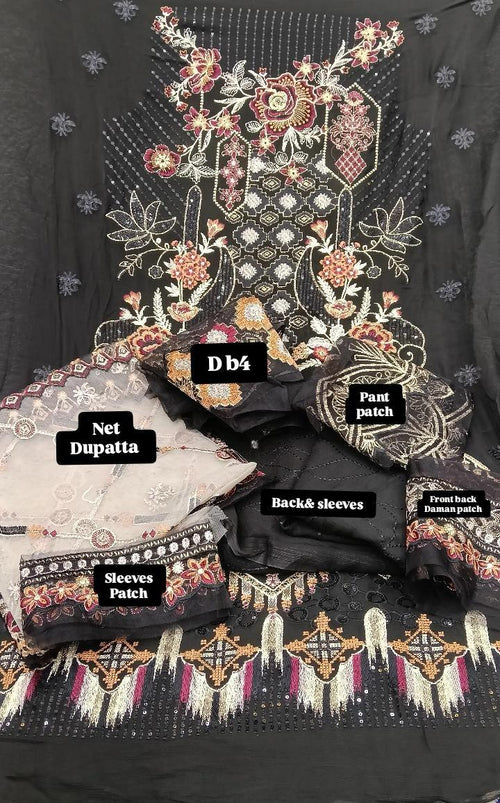 Tawakal Ramsha black chiffon Unstitched