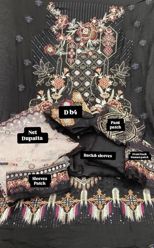 Tawakal Ramsha black chiffon Unstitched