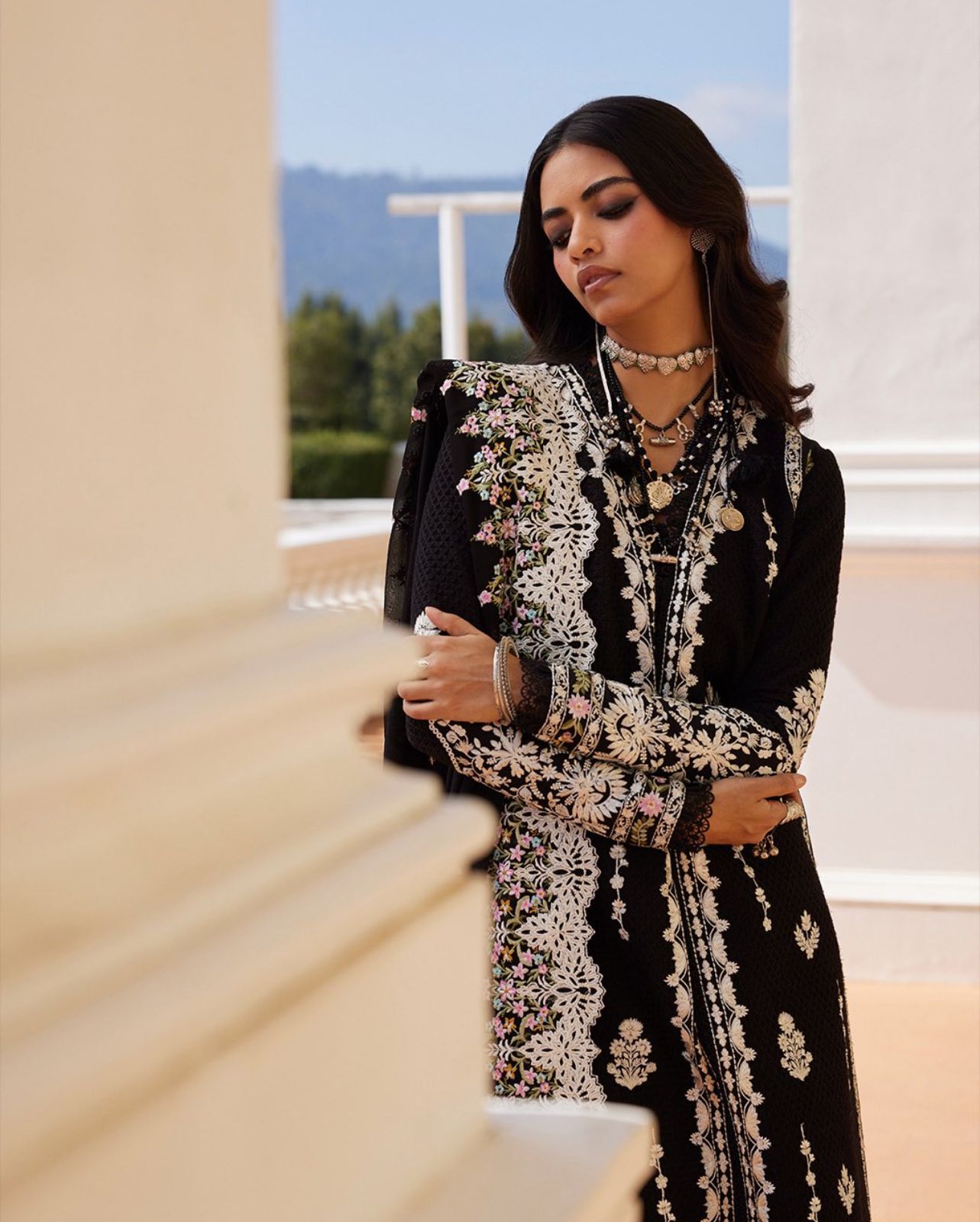 Saad bin shehzad luxury lawn black emb 3 pc readymade party wear