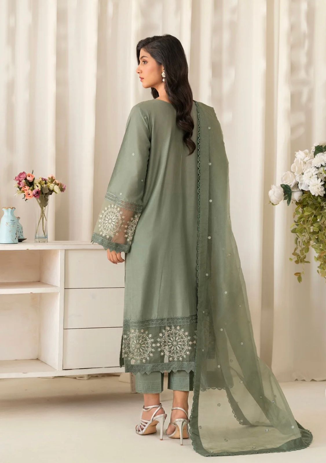 ZARKUN CASUAL SEA GREEN 3PC READYMADE SUIT