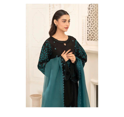 ZARKUN CASUAL BLACK AND BLUE EMB 3PC SUIT