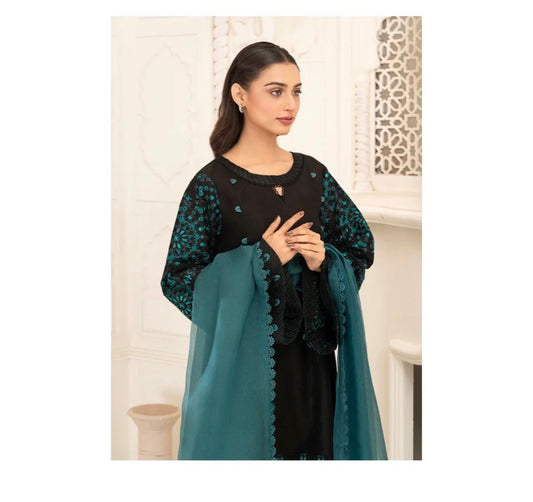 ZARKUN CASUAL BLACK AND BLUE EMB 3PC SUIT