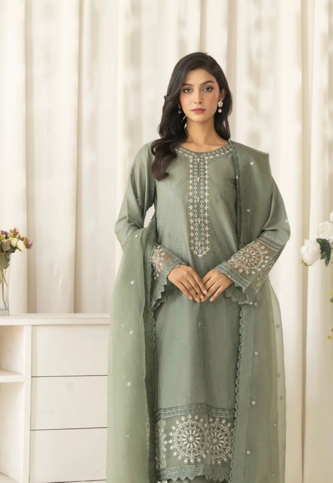 ZARKUN CASUAL SEA GREEN 3PC READYMADE SUIT