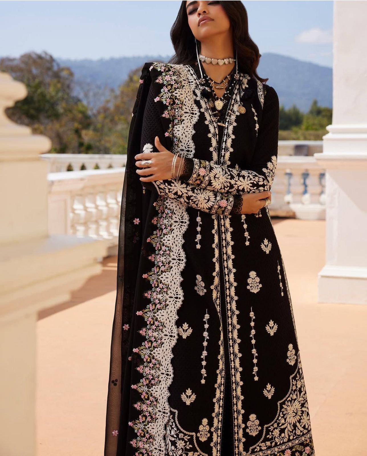 Saad bin shehzad luxury lawn black emb 3 pc readymade party wear