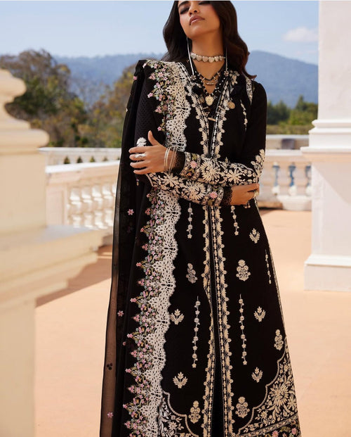 Saad bin shehzad luxury lawn black emb 3 pc readymade party wear