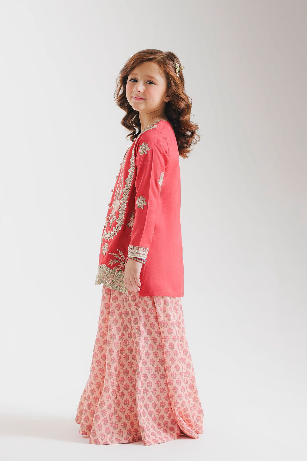 Ethnic kids wear red on gold emb readymade
