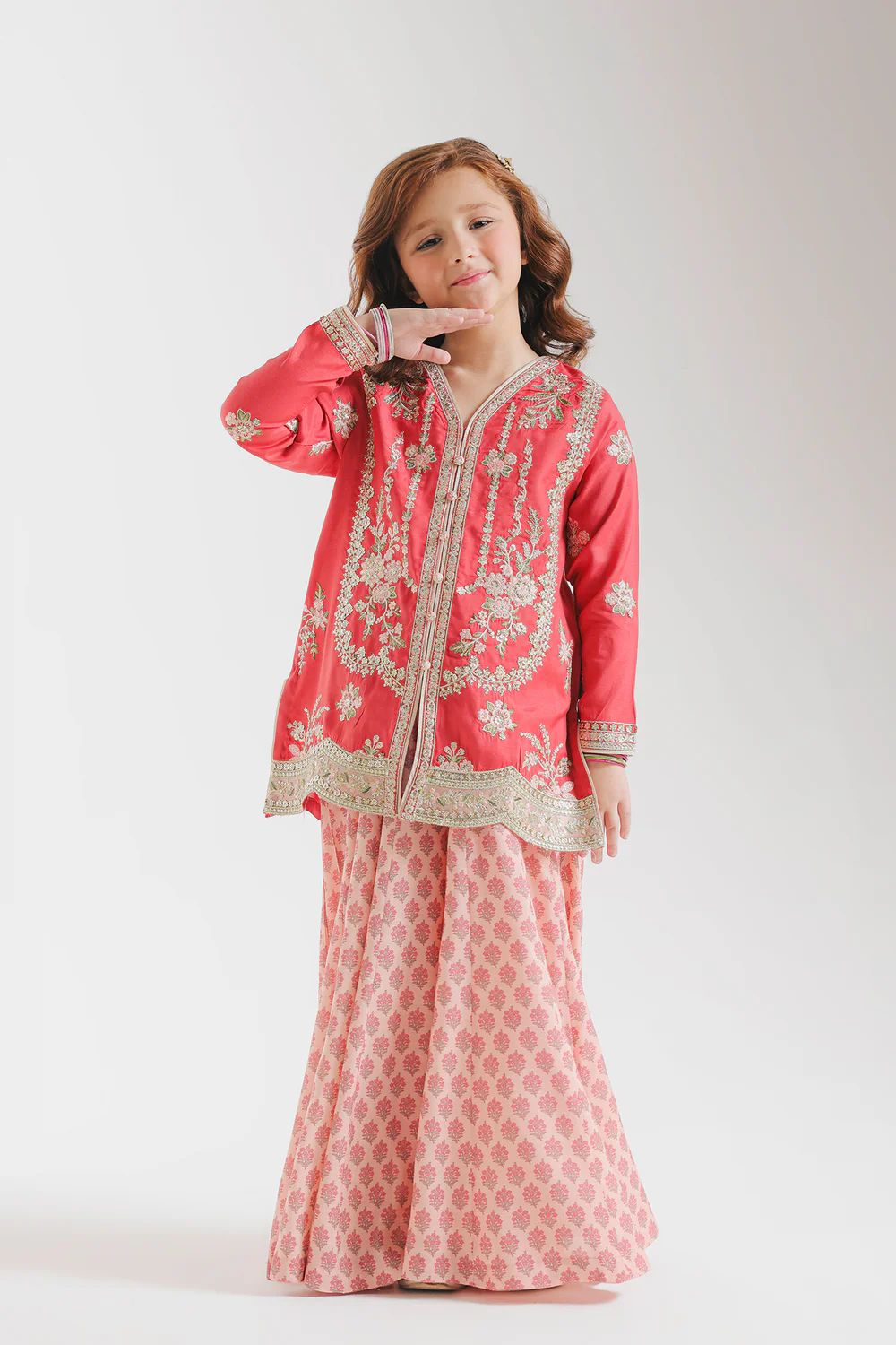Ethnic kids wear red on gold emb readymade