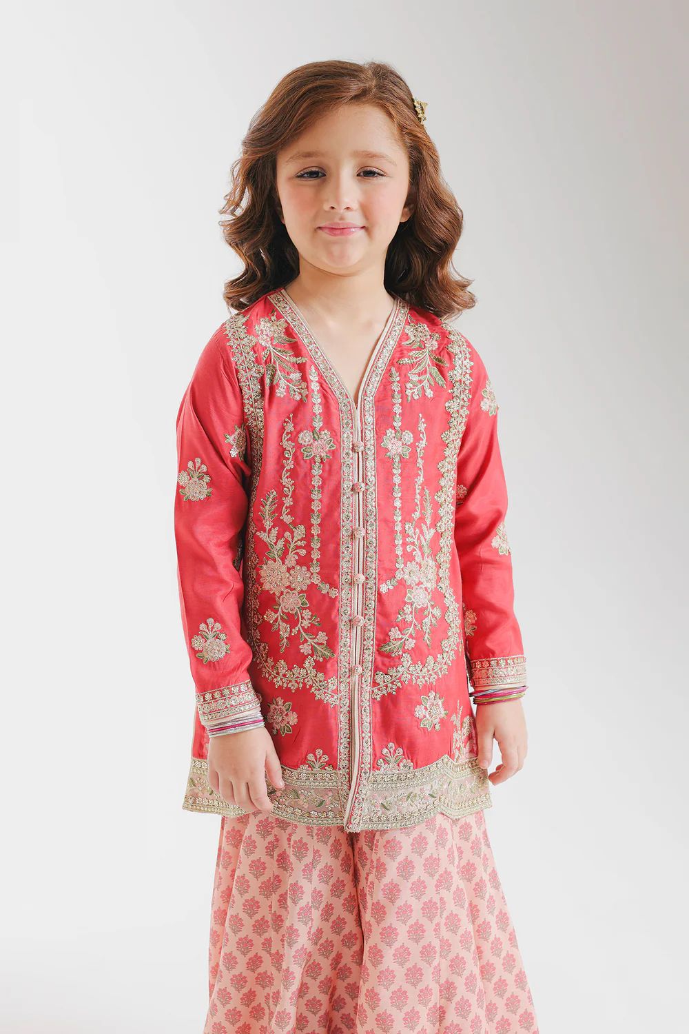 Ethnic kids wear red on gold emb readymade