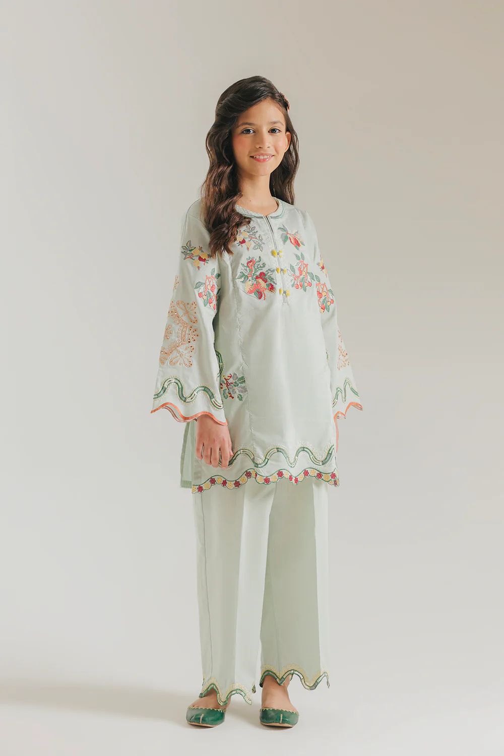 Ethnic kids wear sea green emb 2 pc readymade suit