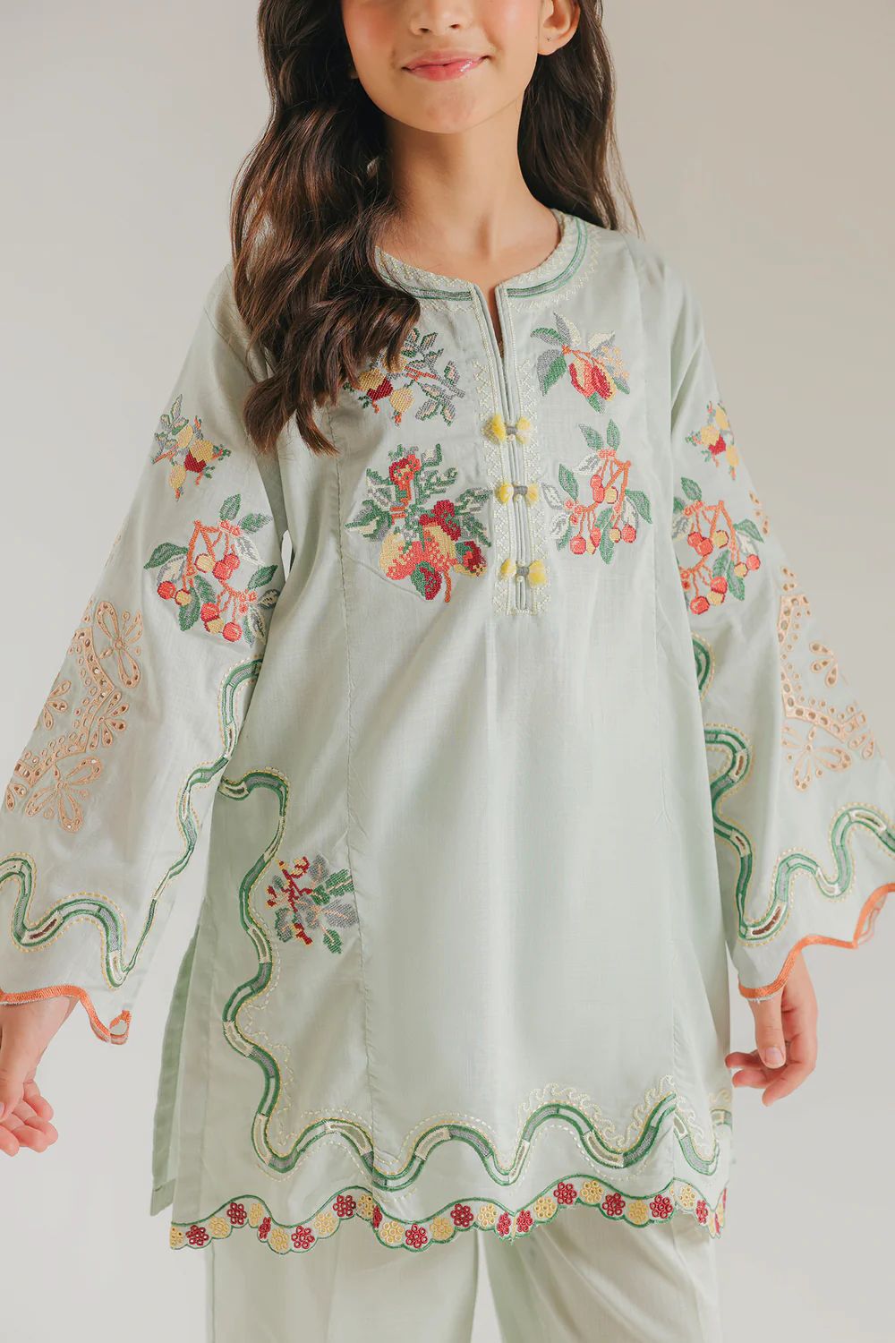 Ethnic kids wear sea green emb 2 pc readymade suit