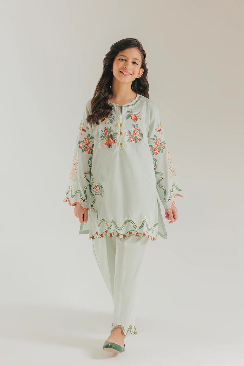 Ethnic kids wear sea green emb 2 pc readymade suit