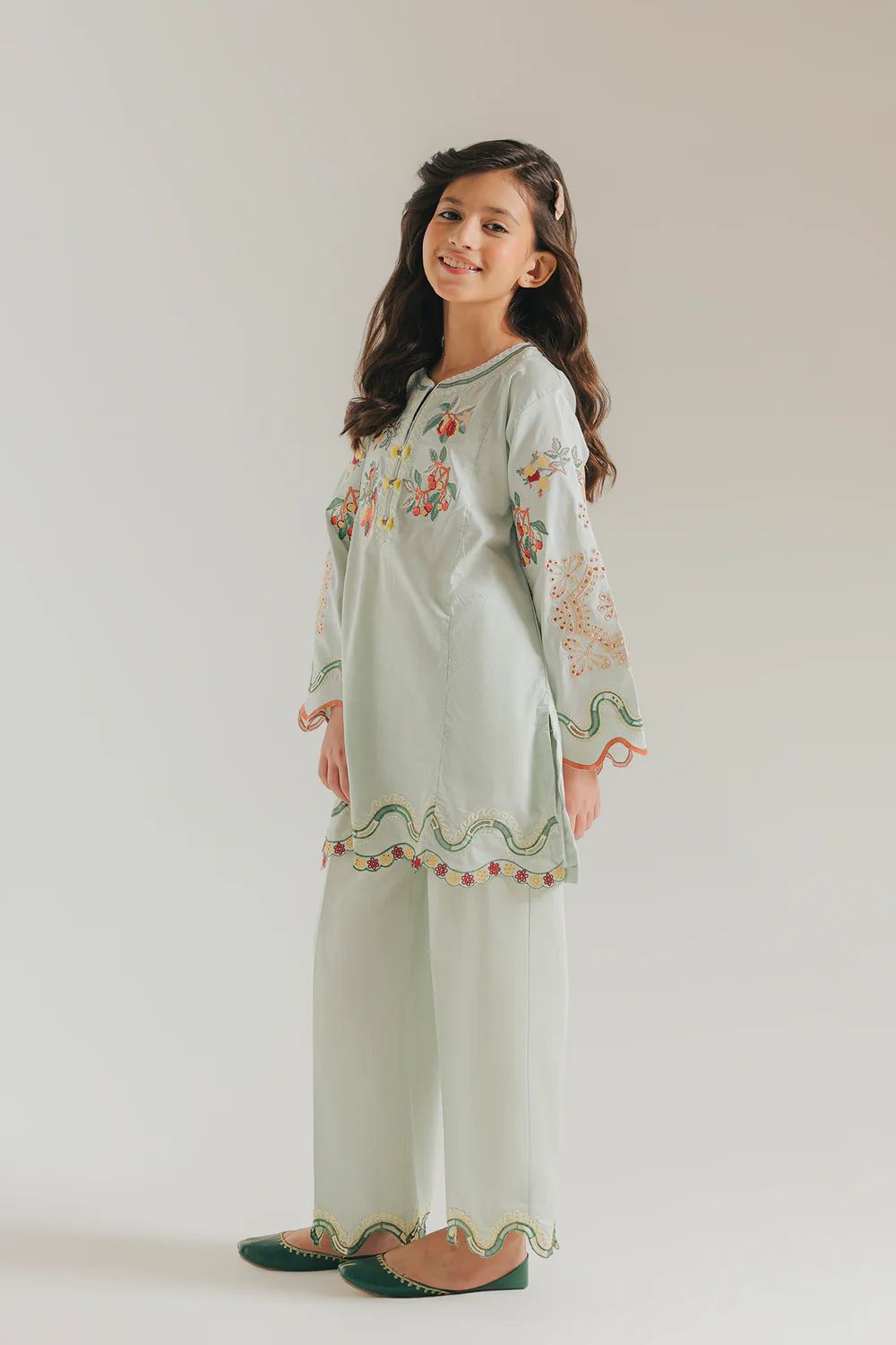 Ethnic kids wear sea green emb 2 pc readymade suit